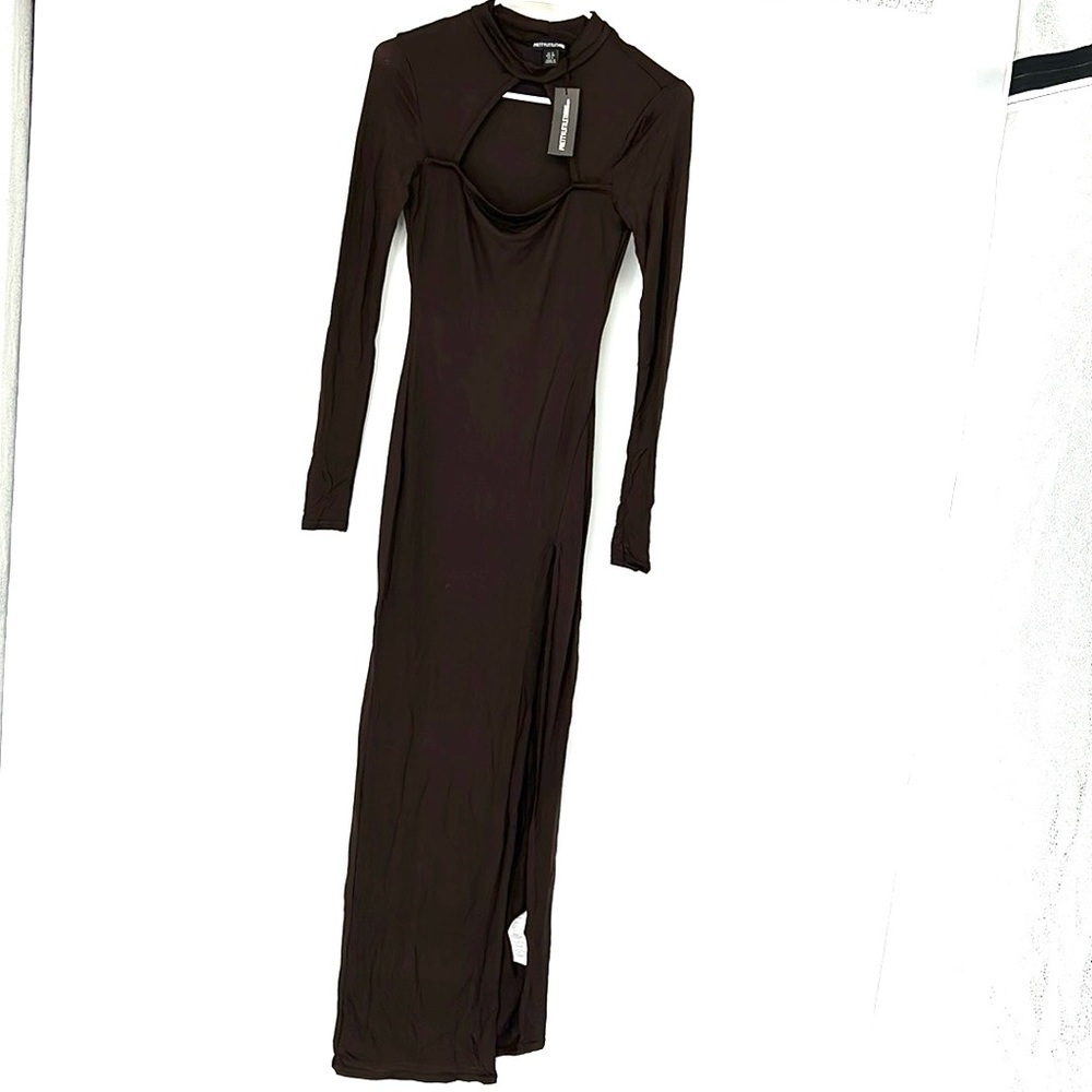 PrettyLittleThing Brown Long Sleeve Dress